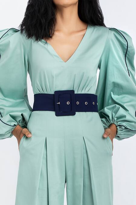 pleated jumpsuit dress with belt