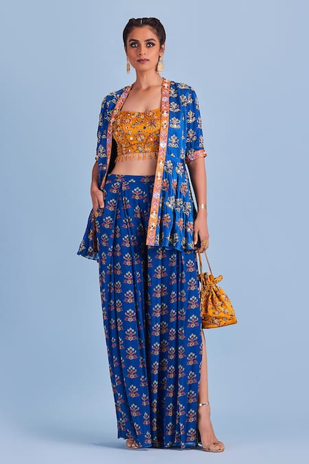 DiyaRajvvir Printed Peplum Jacket & Pant Set 