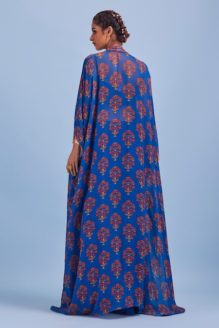 Shop_Diyarajvvir_Blue Cotton Silk, Bottom Georgette, Lining Shantoon, Top Printed And Pant Set _at_Aza_Fashions
