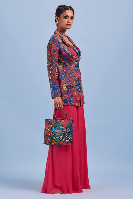 Diyarajvvir_Fuchsia Bottom Georgette, Lining Shantoon, Top Modal Printed And Sharara Set _Online_at_Aza_Fashions