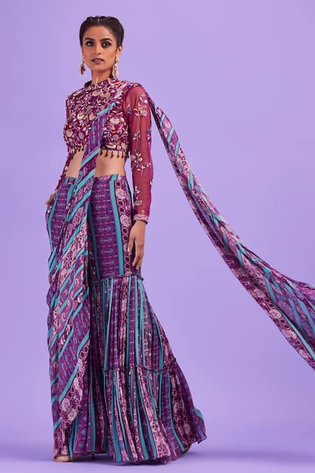 DiyaRajvvir Printed Gharara Pant Saree With Blouse 