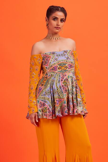 Buy Diyarajvvir Yellow Tulle, Georgette Pant Georgette, Kurta Modal, Printed Off And Set Online at Aza Fashions Buy_Diyarajvvir_Yellow Tulle, Georgette Pant Georgette, Kurta Modal, Printed Off And Set _Online_at_Aza_Fashions