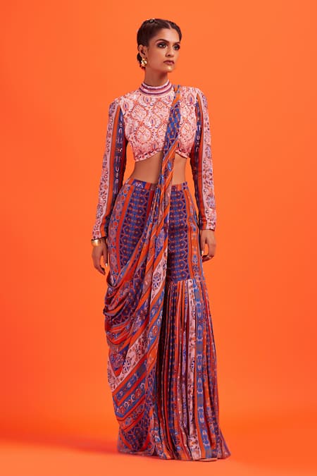 Diyarajvvir Printed Gharara Pant Saree With Blouse 