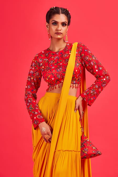 Diyarajvvir_Yellow Lining Shantoon And Tulle, Top Modal & Georgette Lehenga With Blouse _Online_at_Aza_Fashions