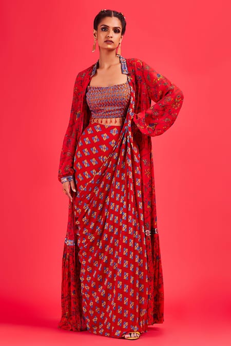 Diyarajvvir Printed Cape & Gharara Saree Set 
