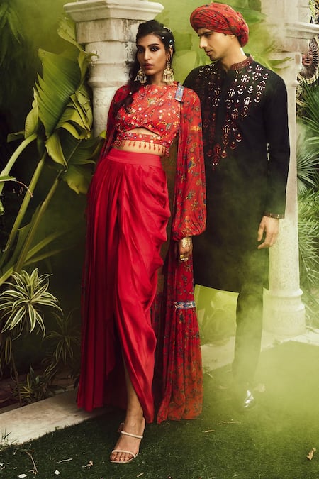 DiyaRajvvir Printed Cape & Dhoti Skirt Set 