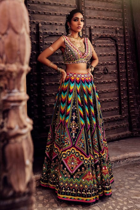 Buy Blue Organza Lining Shantoon Embroidery Sequin And Bridal Lehenga Set  For Women by Mirroir Online at Aza Fashions.