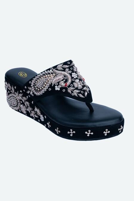 NR By Nidhi Rathi Black Diamonds, Embroidery Hand Wedges Online at Aza Fashions NR By Nidhi Rathi_Black Diamonds, Embroidery Hand Wedges _Online_at_Aza_Fashions