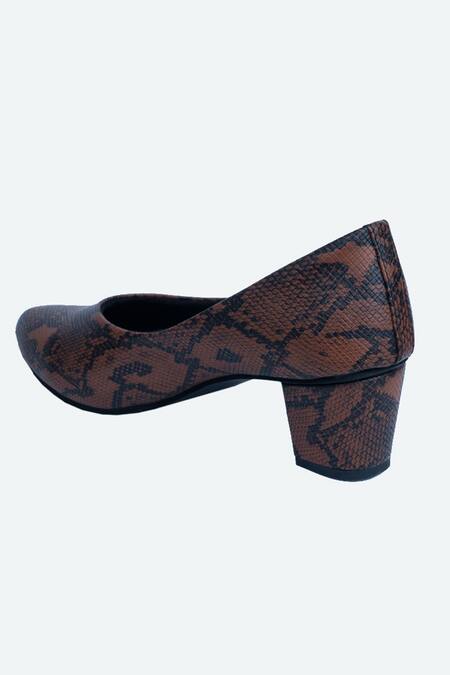 Shop_NR By Nidhi Rathi_Black Printed Snake Block Heels_Online_at_Aza_Fashions