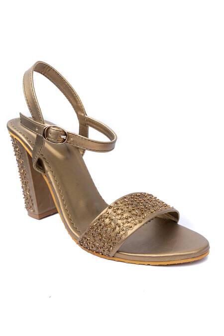NR By Nidhi Rathi Gold Embroidery, Beads Block Heels Online at Aza Fashions NR By Nidhi Rathi_Gold Embroidery, Beads Block Heels _Online_at_Aza_Fashions
