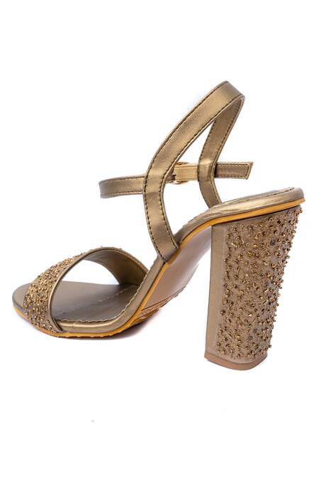 Shop NR By Nidhi Rathi Gold Embroidery, Beads Block Heels Online at Aza Fashions Shop_NR By Nidhi Rathi_Gold Embroidery, Beads Block Heels _Online_at_Aza_Fashions