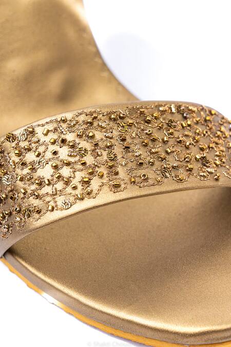 NR By Nidhi Rathi Gold Embroidery, Beads Block Heels at Aza Fashions NR By Nidhi Rathi_Gold Embroidery, Beads Block Heels _at_Aza_Fashions