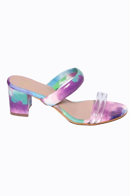 NR By Nidhi Rathi_Multi Color Tie-dye Rainbow Block Heels_Online_at_Aza_Fashions