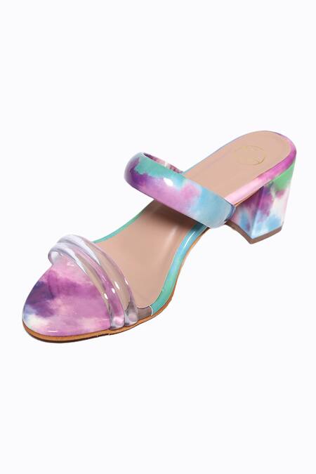 Buy_NR By Nidhi Rathi_Multi Color Tie-dye Rainbow Block Heels_Online_at_Aza_Fashions