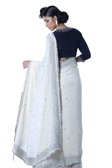 Shop Debarun White Crepe Silk Embroidered Saree at Aza Fashions Shop_Debarun_White Crepe Silk Embroidered Saree _at_Aza_Fashions