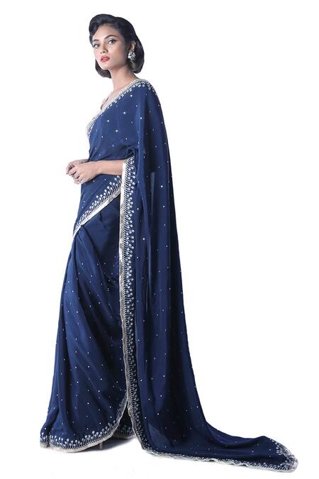 Debarun Blue Crepe Silk Embroidered Saree Online at Aza Fashions Debarun_Blue Crepe Silk Embroidered Saree _Online_at_Aza_Fashions