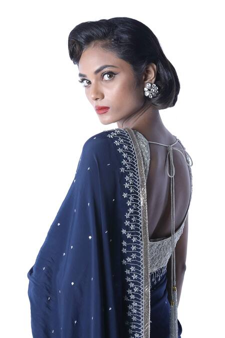 Shop Debarun Blue Crepe Silk Embroidered Saree Online at Aza Fashions Shop_Debarun_Blue Crepe Silk Embroidered Saree _Online_at_Aza_Fashions