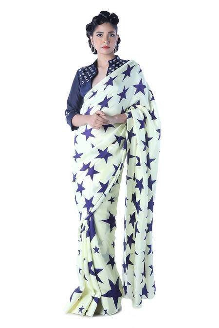 Debarun White Crepe Silk Printed Saree With Blouse Online at Aza Fashions Debarun_White Crepe Silk Printed Saree With Blouse _Online_at_Aza_Fashions