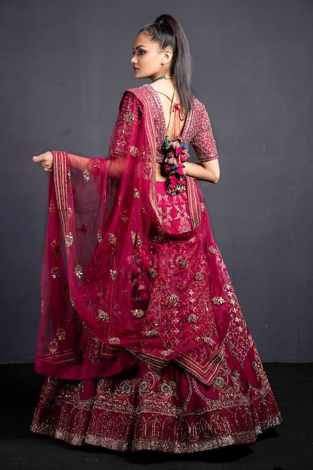 Shop Neha & Tarun Purple Raw Silk V Neck Hand Embroidered Bridal Lehenga Set at Aza Fashions Shop_Neha & Tarun_Purple Raw Silk V Neck Hand Embroidered Bridal Lehenga Set _at_Aza_Fashions