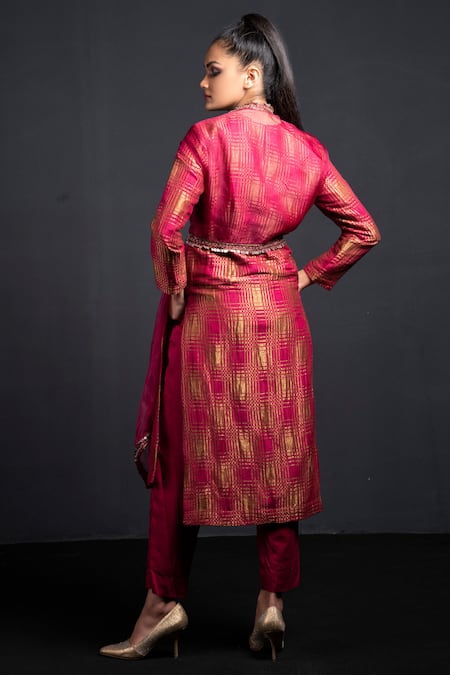 Shop Neha & Tarun Purple Cape Organza, Kurta Banarasi Silk, Pant Modal Cotton Round And Set at Aza Fashions Shop_Neha & Tarun_Purple Cape Organza, Kurta Banarasi Silk, Pant Modal Cotton Round And Set _at_Aza_Fashions