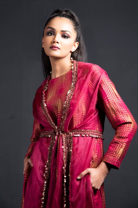 Neha & Tarun Purple Cape Organza, Kurta Banarasi Silk, Pant Modal Cotton Round And Set at Aza Fashions Neha & Tarun_Purple Cape Organza, Kurta Banarasi Silk, Pant Modal Cotton Round And Set _at_Aza_Fashions