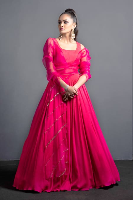 Buy Neha & Tarun Pink Organza, Crepe U Neck Flared Lehenga Set Online at Aza Fashions Buy_Neha & Tarun_Pink Organza, Crepe U Neck Flared Lehenga Set _Online_at_Aza_Fashions