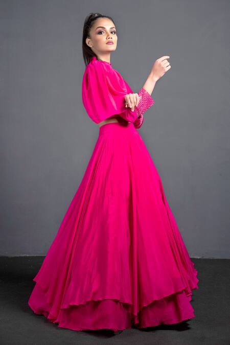 Neha & Tarun Pink Net, Chanderi Silk Mandarin Collar Lehenga Set Online at Aza Fashions Neha & Tarun_Pink Net, Chanderi Silk Mandarin Collar Lehenga Set _Online_at_Aza_Fashions