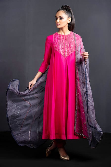 Neha & Tarun Purple Kurta Modal Silk Round Embroidered Set 