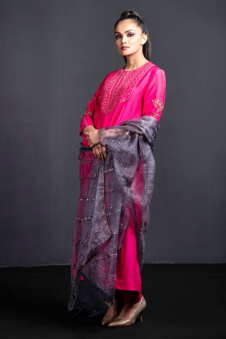 Shop Neha & Tarun Purple Kurta Modal Silk Round Embroidered Set Online at Aza Fashions Shop_Neha & Tarun_Purple Kurta Modal Silk Round Embroidered Set _Online_at_Aza_Fashions