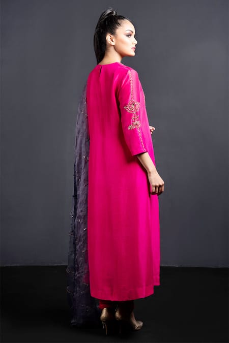 Shop Neha & Tarun Purple Kurta Modal Silk Round Embroidered Set at Aza Fashions Shop_Neha & Tarun_Purple Kurta Modal Silk Round Embroidered Set _at_Aza_Fashions