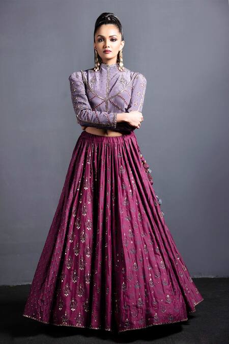 Neha & Tarun Grey Blouse Natural Crepe, Dupatta Silk Organza, Lehenga Embroidered Set Online at Aza Fashions Neha & Tarun_Grey Blouse Natural Crepe, Dupatta Silk Organza, Lehenga Embroidered Set _Online_at_Aza_Fashions