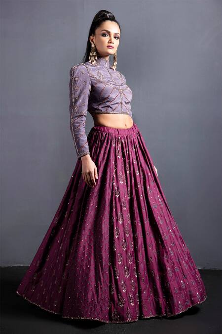 Buy Neha & Tarun Grey Blouse Natural Crepe, Dupatta Silk Organza, Lehenga Embroidered Set Online at Aza Fashions Buy_Neha & Tarun_Grey Blouse Natural Crepe, Dupatta Silk Organza, Lehenga Embroidered Set _Online_at_Aza_Fashions