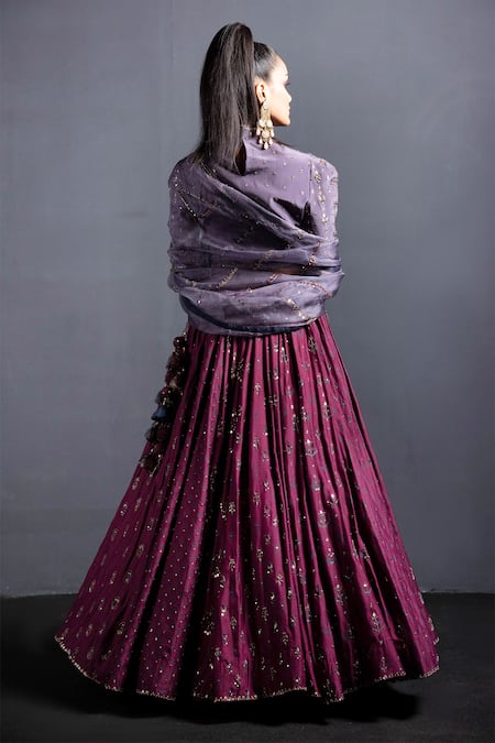 Shop Neha & Tarun Grey Blouse Natural Crepe, Dupatta Silk Organza, Lehenga Embroidered Set at Aza Fashions Shop_Neha & Tarun_Grey Blouse Natural Crepe, Dupatta Silk Organza, Lehenga Embroidered Set _at_Aza_Fashions