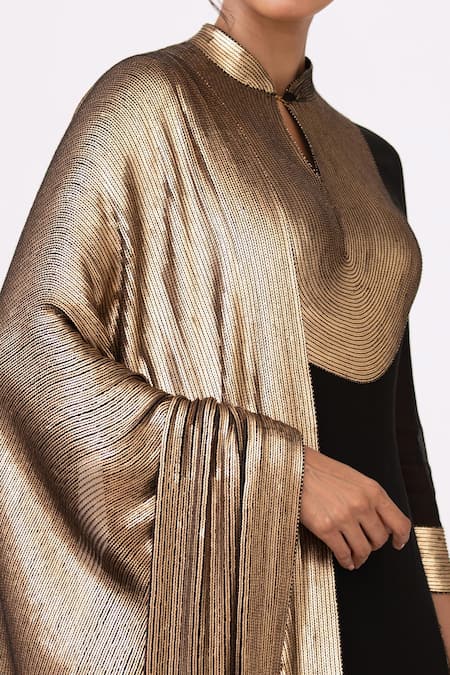 Shop_Nakul Sen_Black Chiffon Mandarin Collar Sequin Embroidered Kurta Set_Online_at_Aza_Fashions