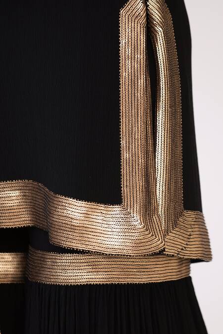 Nakul Sen_Black Chiffon Mandarin Collar Sequin Embroidered Kurta Set_at_Aza_Fashions