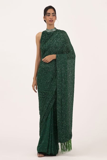 Nakul Sen Chiffon Sequin Embroidered Saree Set 