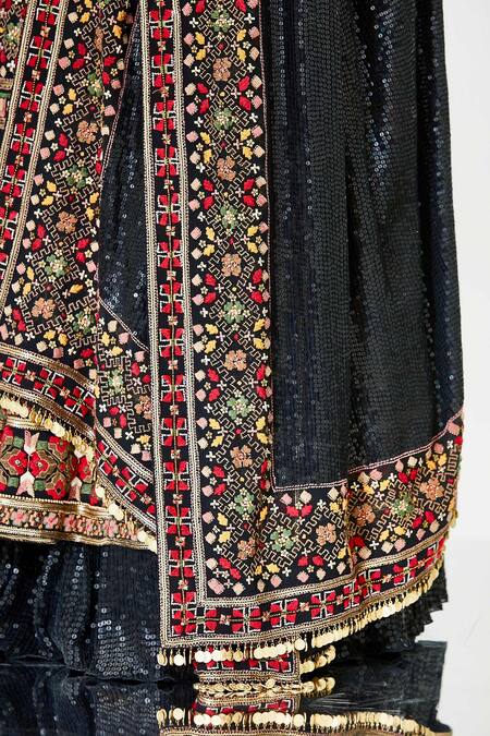 Nakul Sen_Black Chiffon Round Embroidered Anarkali And Skirt Set_at_Aza_Fashions