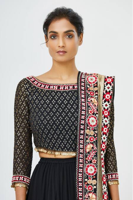 Nakul Sen Black Chiffon Round Embroidered Lehenga Set Online at Aza Fashions Nakul Sen_Black Chiffon Round Embroidered Lehenga Set_Online_at_Aza_Fashions