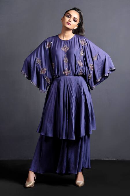 Neha & Tarun Blue Anarkali And Pant Modal Satin Cotton, Dupatta Organza Embroidered Set Online at Aza Fashions Neha & Tarun_Blue Anarkali And Pant Modal Satin Cotton, Dupatta Organza Embroidered Set _Online_at_Aza_Fashions