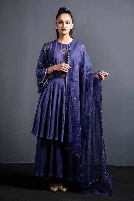 Buy Neha & Tarun Blue Anarkali And Pant Modal Satin Cotton, Dupatta Organza Embroidered Set Online at Aza Fashions Buy_Neha & Tarun_Blue Anarkali And Pant Modal Satin Cotton, Dupatta Organza Embroidered Set _Online_at_Aza_Fashions