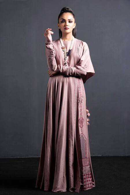 Neha & Tarun Pink Chanderi Silk Round Gown Online at Aza Fashions Neha & Tarun_Pink Chanderi Silk Round Gown _Online_at_Aza_Fashions