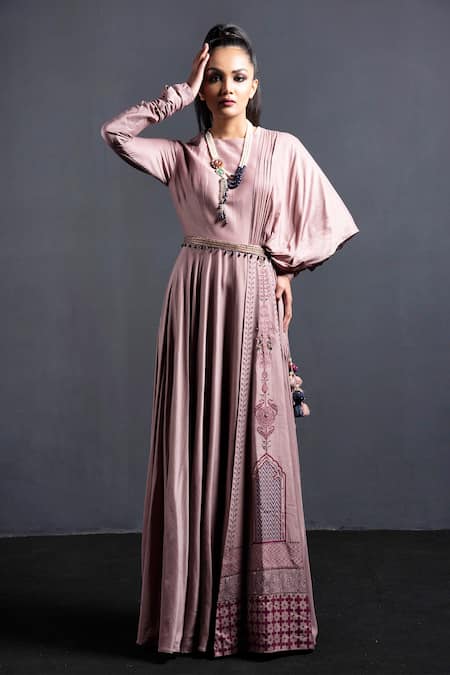 Buy Pink Chanderi Silk Round Gown For Women By Neha Tarun Online At Aza Fashions