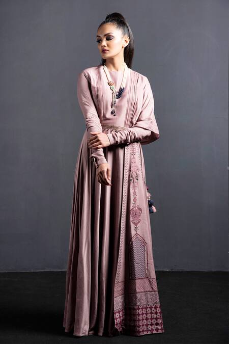 Buy Neha & Tarun Pink Chanderi Silk Round Gown Online at Aza Fashions Buy_Neha & Tarun_Pink Chanderi Silk Round Gown _Online_at_Aza_Fashions