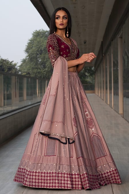 Neha & Tarun Purple Blouse , Dupatta Georgette, Lehenga Modal V Embroidered Set Online at Aza Fashions Neha & Tarun_Purple Blouse , Dupatta Georgette, Lehenga Modal V Embroidered Set _Online_at_Aza_Fashions