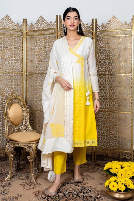 Nadima Saqib Chanderi Angarkha Kurta Pant Set 