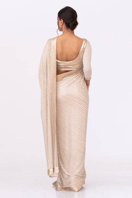 Shop Nakul Sen White Chiffon Sequin Boat Striped Saree Set at Aza Fashions Shop_Nakul Sen_White Chiffon Sequin Boat Striped Saree Set _at_Aza_Fashions