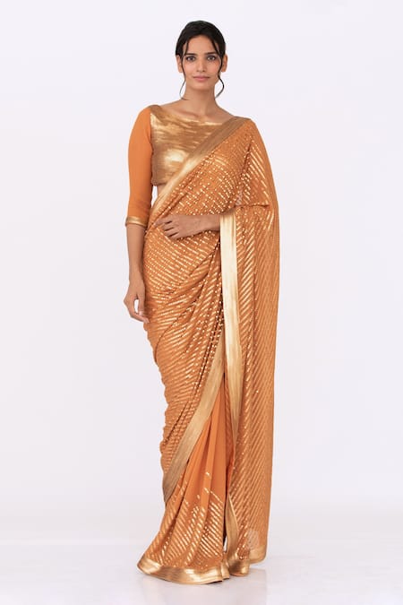 Nakul Sen Chiffon Sequin Striped Saree Set 