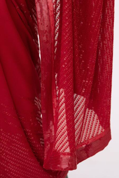 Shop Nakul Sen Red Chiffon Sequin Boat Striped Saree Set Online at Aza Fashions Shop_Nakul Sen_Red Chiffon Sequin Boat Striped Saree Set _Online_at_Aza_Fashions
