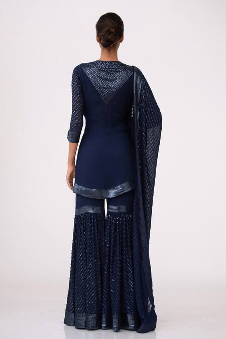 Shop Nakul Sen Blue Chiffon Sequin Keyhole Embroidered Kurta Set at Aza Fashions Shop_Nakul Sen_Blue Chiffon Sequin Keyhole Embroidered Kurta Set _at_Aza_Fashions
