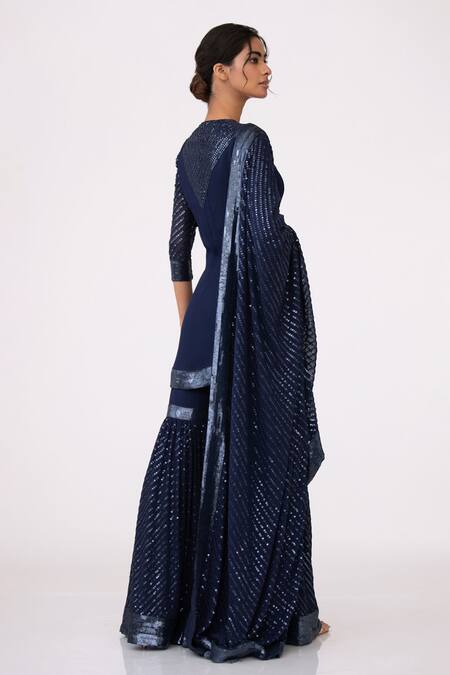 Nakul Sen Blue Chiffon Sequin Keyhole Embroidered Kurta Set Online at Aza Fashions Nakul Sen_Blue Chiffon Sequin Keyhole Embroidered Kurta Set _Online_at_Aza_Fashions